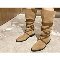 Ymiytan Ladies Mid-Calf Boot Chunky Vintage Cipele Multi-Strap Western Cowgirl Boots hodanje koljena-visoko klizanih prstiju marelica 4,5