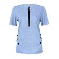 Ženska ljetna bluza Ženska V-izrez kratki rukav Polu patentni zatvarači modne casual labave majice Tee plave s
