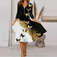 Qazqa Ženska moda i elegantno za slobodno vrijeme Prints Okrugli izrez Dugi rukav Dress Yellow XXL