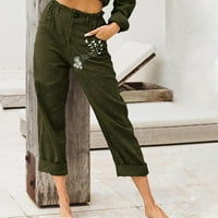 Vivianyo HD Plus Veličina Žene Hlače čišćenje Ženske casual hlače Ispisane elastične struke duge hlače sa džepnim bljeskalicama Green