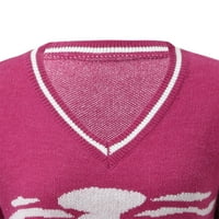 Iopqo Womens Dukseri Žene Falls Tops Dame V-izrez Hollow Ispiši labavi dugi rukavi Pleteni džemper Jeseni džemperi za žene vruće ružičaste jedna veličina