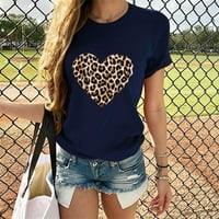 Leopard Heart Print ženske vrhove 50% popusta Obično Fit Thirt Kratki rukav Crewneck Tee majica Bluza