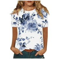 Apepal ženski cvjetni casual vrhovi tiskane majice kratkih rukava okrugli vrat Pulover T majice tamno