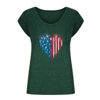 Cleance pod $ cherella ženski ljetni V-izrez tenk na vrhu kratkih rukava Dan neovisnosti Ispiši majicu Green, XXL
