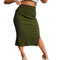 Ženska visoka struka nepravilna podijeljena duljina koljena ravna suknja