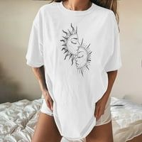 Ženska plus veličina kratkih rukava Vintage Sun and Moon tiskani uzorak s kratkim rukavima bluza
