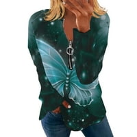 Ženska modna proljeća i ljetni leptir Ispis Dame Top patentni zatvarač s dugim rukavima Plus veličina
