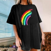 Njoeus majice za ženskualnu majicu kratkih rukava Žene Žene Vintage Drop rukavi Rainbow Ispiši uzorak