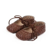 Rotosw novorođenčad sandale izdubljene ravne sandale čipke gore Crib cipele casual prve šetače Mary Jane Stanovi plaža Neklizajuća princeze cipela smeđa 12- mjeseci