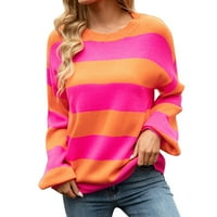 Ketyyh-Chn Dugi džemperi za žene dugih rukava za posadu pulover sa pulover sa plus veličine narančaste,