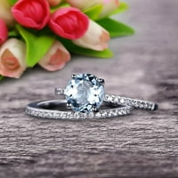 Okrugli rez 1. Karatni slaganje podudaranja Aquamarine Angažman prsten mladenka postavljena godišnjica poklon 10k bijelo zlato