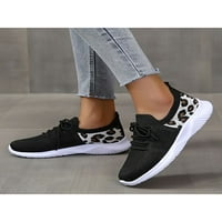 Lacyhop ženske atletske cipele čipke up tenisice Leopard Ispis trčanje cipela vježbanje neklizajući stanovi modni mrežni treneri crne 5,5