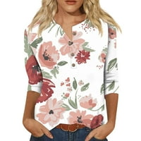 Majica za ruke za žene za žene cvjetne grafičke vrhove za ženske košulje Ženske radne košulje Summer Clearence Slim tiskani bluze V izrez Plus veličina Thirts Pink