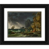 Claude-Joseph Vernet crni ukrašeni uokvireni dvostruki matted muzej umjetnički print pod nazivom: Olujne