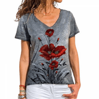 Bluze za žene Modni V izrez Cvijet za izrez Print kratki rukav ženski Ljetni vrhovi labave majice za