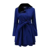 Ženski vrhovi modni rever dvostruki grudi debela vunena vunena kasuta kaput tamno plavi xl