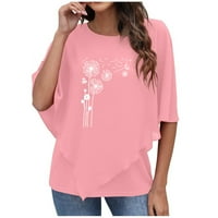 Yyeselk Dan nezavisnosti Ljeto Ženske košulje za slobodno vrijeme Okrugli izrez Batwing rukavi Loose vrhovi Modni maslačak Print Dvoslojni poncho bluzen Pink XL