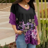 Bazyrey ženske bluze Žene Ležerne prilike sa labavim majicom V izrez kratki rukav modni dot tisak majica