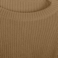 Izrez s dugim rukavima i nepravilni zimski džemper Khaki Jesen Haljine za žene veličine S