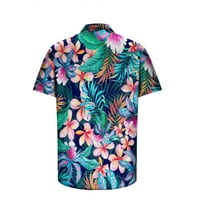 Havajske majice za muškarce Ležerne prilike Ležerne prilike za sunčanje Sunset Palm Tree Print Beach Aloha Košulje Trendi gumb Down Pulover Thirt Tops Navy XXL