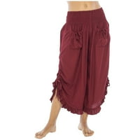 Žene ležerne hlače za crtanje ženske modne obrezane široke pantalone za noge Čavrčatak čvrsti elastični