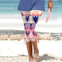 Puuawkoer Ljeto Žene Ležerne prilike Cvjetni uzori Capri hlače na plaži Stret lagane tanke žetvene hlače pantnima za žene casual tan duks