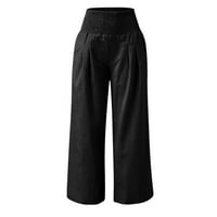Yubnlvae posteljine pantalone Žene Ljeto Ženski čvrsti labavi opušteni pamučni džep visoki struk Široke