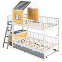 Twin preko dvostrukim krevetom s dva kreveta s dvostrukim veličinom, drvena kuća na kat s kapuljačom