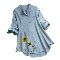 Yuehao Women Vintage Ležerni cvijet Print Colorful Button Dugme Dugi rukava TOP bluza Ženo The Majice