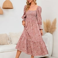 Haljine za žene modni veliki dugi rukav šifon povlačenje struka viseće haljine Fall Maxi haljine ružičaste