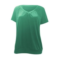 Ženski ljetni labavi V izrez Solid boja elastična izrada majica s kratkim rukavima Sky Blue M