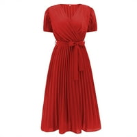 Atinetok ženske haljine casual pusti visoki struk točno naglim ljuljac line duge haljine sa remenom formalne obične V-izrezom Summer Maxi haljina crvena