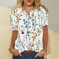 Vrhovi za žene T majice kratki rukav modni cvjetni ispisani bluza tunike Ženske grafičke majice Vintage Top bijeli l