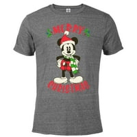 Disney Vintage Mickey Mouse Božićni odmor - Pomiješana majica s kratkim rukavima za odrasle -Kustomizirani grafitni snijeg Heather