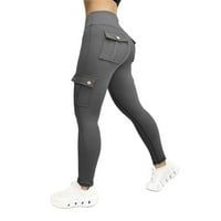 Ženske joge visokog struka sa džepovima Cargo Stretchy Workout Atletic Trčanje teretane guzice za žene Tamno siva l