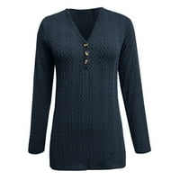 Hanzidakd ženske košulje jesen i zimski rukav s dugim rukavima V-izrez poliesterske majice plavi xxl