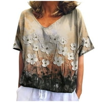 Žene Modni duboki V-izrez kratki rukav na vrhu majica od pune casual labave osnovne majice