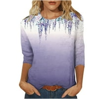 Ganfancp Dužina rukava Žene Modni retro okrugli vrat Ispisani labavi udobni vrhovi pulover bluza ljubičasta