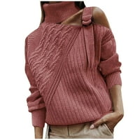Ženska pulover džemper modni turtleneck dugih rukava s ramena BlokBlock pleteni gornji džemper za žene