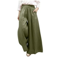 Ylioge Womens Solid Color Hlače posteljina Visoki struk Trendy Proljeće Izlasci pantalone džepovi pune dužine labave fit sa širokim pantalonama pantalone