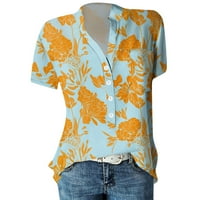 Gotyoou ženske vrhove Žene povremene tiskane košulje s kratkim rukavima V-izrez, pulover labavog bluza džep nariv narandžaste s