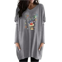 Tking Modne ženske Ležerne prilike Dugi rukav Božićni pulover Loose Top Bluse Božićni kostimi za žene - Grey XXXXXL