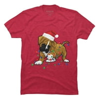 Saint Bernard Dog Božićno svjetlo kostim šešir Santa Fairy Svjetla Muške crvene heather grafički tee - Dizajn ljudi M