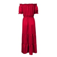 Haljine za žene kratki rukav mini of-the-ramena, puna ljetna casual plaža ženska nagnuta crvena xl