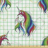 Tkanina od dvorišta, konja monara i poligonalnih geometrijskih oblika iz snova umjetnost, ukrasna tkanina