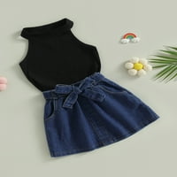 Izhanske toddler dječje djevojke odjeća bez rukava rebraste prsluk gornji traper džepne kratke hlače suknje ljetne odjeće crne 1- godine