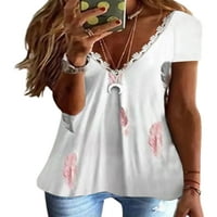 Ženska čipka V-izrez tiskana majica s kratkim rukavima