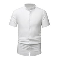 SDJMA Ljetne košulje za muškarce pamučna posteljina Henleyji košulja kratkih rukava splitske majice
