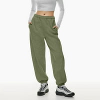 Dukseve za žene Baggy Duksevi joga hlače sa džepovima visoki struk rastetni salon dukseva vojska zelena l