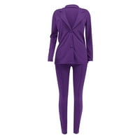 Funicet Ženska puna rušena rukava i hlače Poslovni uredski odijelo Purple s